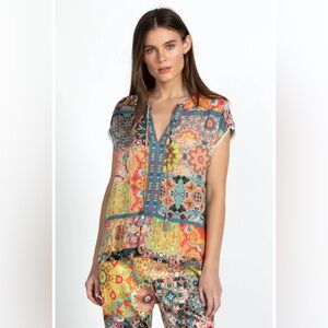 Johnny Was Kaleida Paise Short Sleeve Blouse Sz M